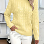 Mint Green Cable Knit Sweater Women's Round Neck Long Sleeve – Casual, Office