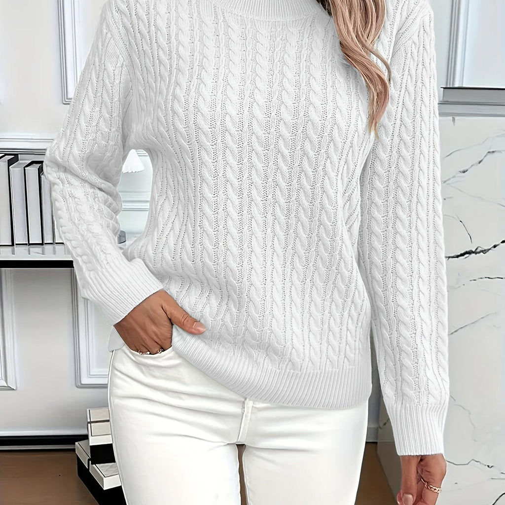 Mint Green Cable Knit Sweater Women's Round Neck Long Sleeve – Casual, Office
