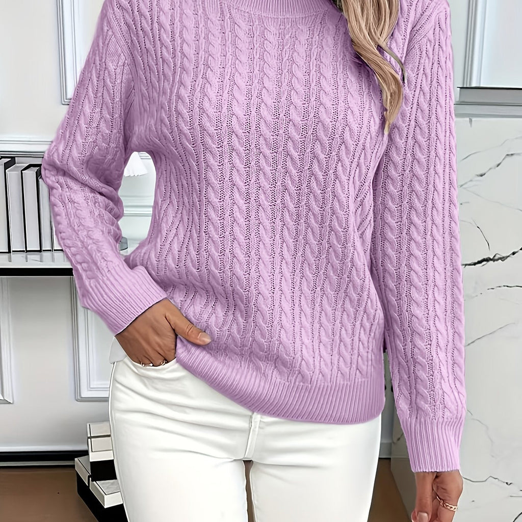 Mint Green Cable Knit Sweater Women's Round Neck Long Sleeve – Casual, Office