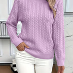 Mint Green Cable Knit Sweater Women's Round Neck Long Sleeve – Casual, Office