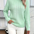 Mint Green Cable Knit Sweater Women's Round Neck Long Sleeve – Casual, Office