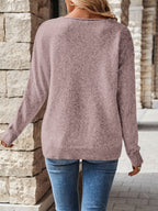 Pointelle Knit V-Neck Sweater Women's Blue Long Sleeve – Casual, Office