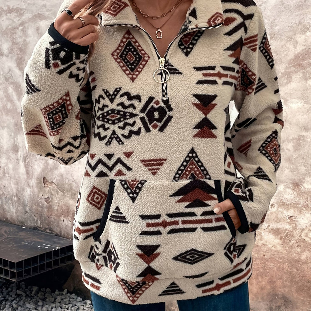 Women's Aztec-Print Quarter-Zip Pullover – Casual Wear, Layering
