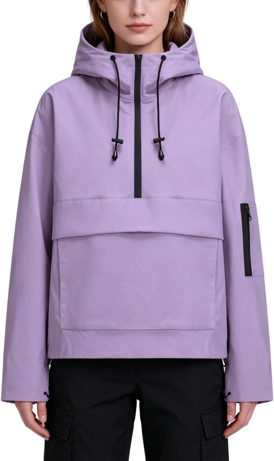 Lightweight Waterproof Rain Jacket for Women with Hood and Kangaroo Pocket – Hiking, Walking