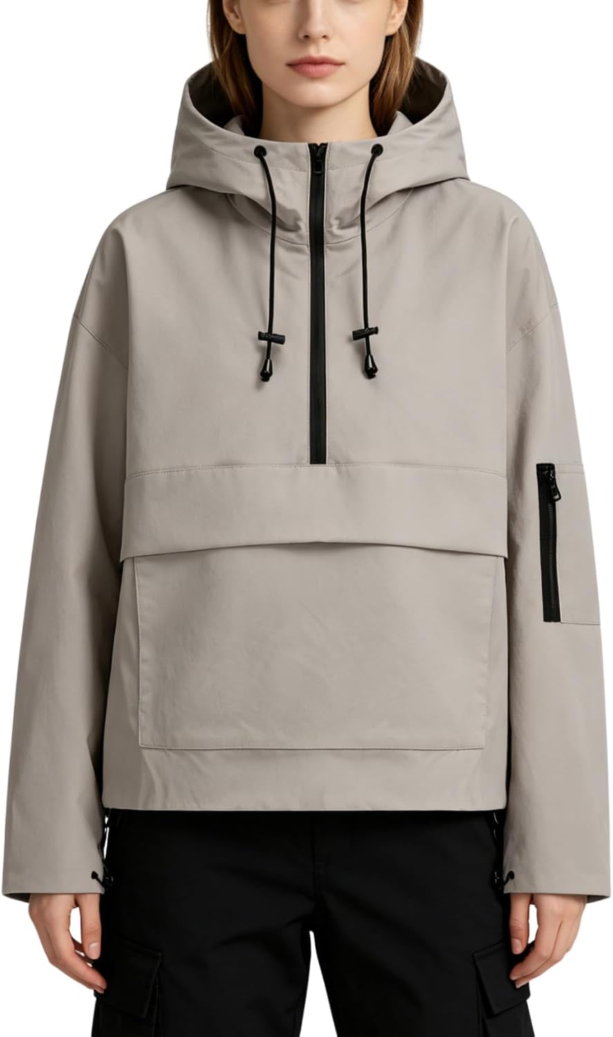 Lightweight Waterproof Rain Jacket for Women with Hood and Kangaroo Pocket – Hiking, Walking